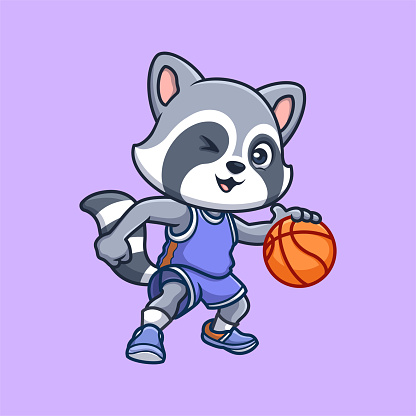Basketball Raccoon Cute Cartoon Character Illustration
