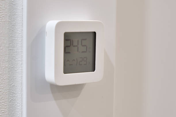 istock Thermometer and hydrometer on the wall in the home living room 2049126479
