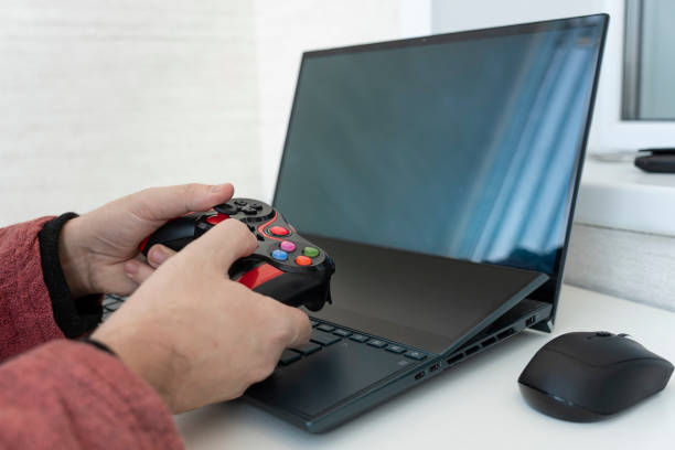 istock blank black screen. gaming gameplay tv. fun game on gamepad. game controller video console playing player holding. hobby playful enjoyment view concept. 2049128109