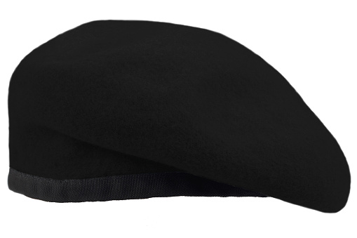 Army uniform black beret isolated on white background