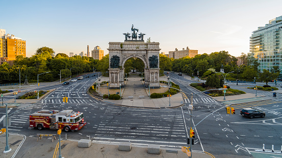 Brooklyn, New York, in the early morning with the historic Soldiers and Sailors Memorial Arch.