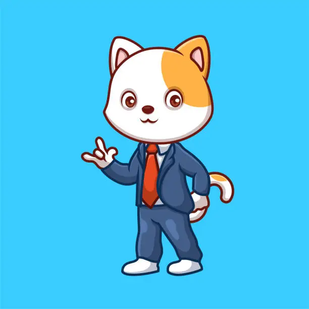 Vector illustration of Manager White Cat Cute Cartoon Illustration