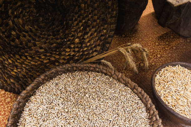 istock Rye grains lie in a basket and clay bowl 2049300388