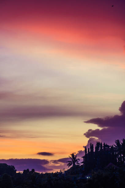 Dramatic sky sunrise in Ubud, Bali, Indonesia. Vivid colors scenery.
