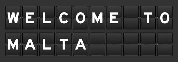 Vector illustration of Black color analog flip board with word welcome to malta on gray background