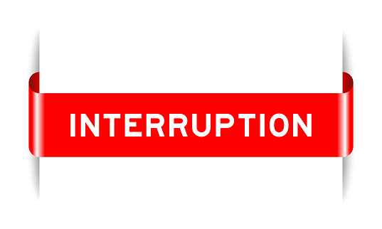 Red color inserted label banner with word interruption on white background