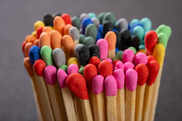 close up bunch of colorful matchsticks at horizontal composition