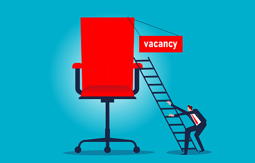 Solving employment problems, providing employment platforms or employment opportunities, businessmen taking ladders to climb into vacant office chairs