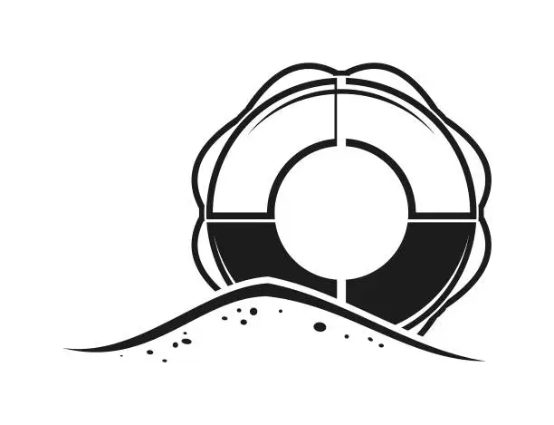 Vector illustration of Lifebuoy in Sand or Water - Cut Out Vector Icon Silhouette