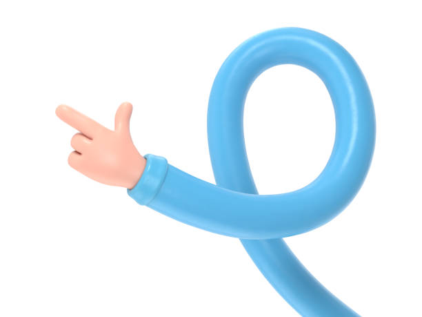 istock Cartoon Gesture Icon Mockup.Cartoon character hand pointing gesture. 3D rendering on white background.long arms concept. 2049377843