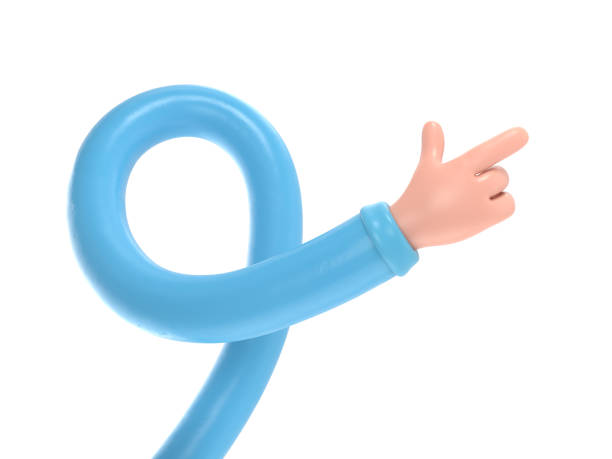 istock Cartoon Gesture Icon Mockup.Cartoon character hand pointing gesture. 3D rendering on white background.long arms concept. 2049377844