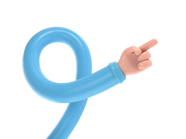 Cartoon Gesture Icon Mockup.Cartoon character hand pointing gesture. 3D rendering on white background.long arms concept.
