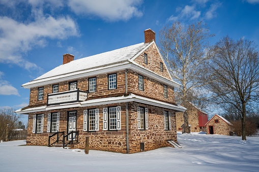 Worcester, USA - January 20, 2024. Historic house at Peter Wentz Farm, Worcester, Pennsylvania, USA