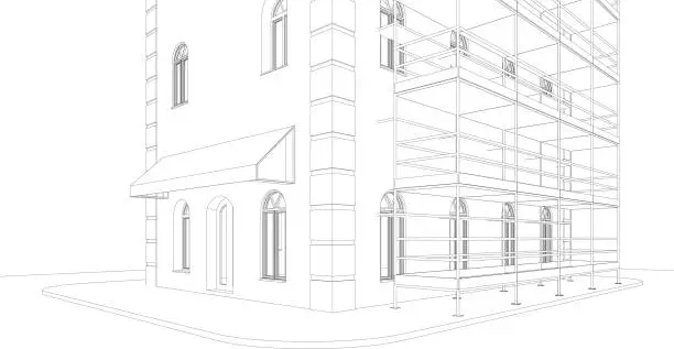 Vector illustration of 3D illustration of building and construction