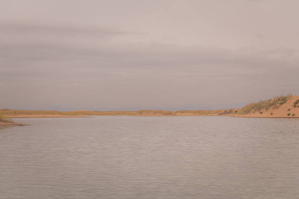 The river around the desert in Inner Mongolia, China. Copy space for text, background