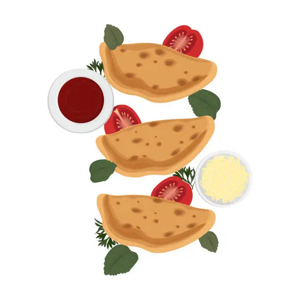 Vector illustration of Traditional closed italian pizza calzone