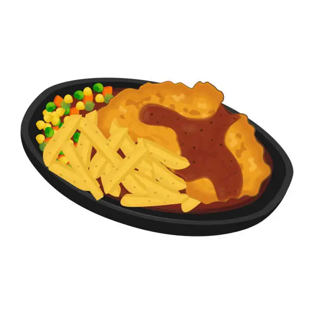 Vector illustration of Delicious Crispy chicken steak with black pepper sauce