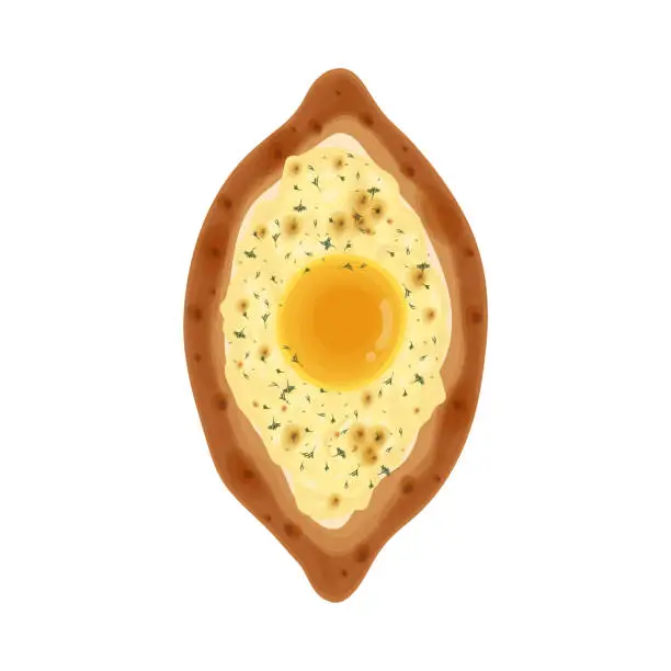 Vector illustration of Top View Ajarian khachapuri or Adjarian khachapuri