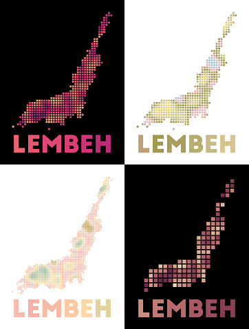 Lembeh map. Collection of map of Lembeh in dotted style. Borders of the island filled with rectangles for your design. Vector illustration.
