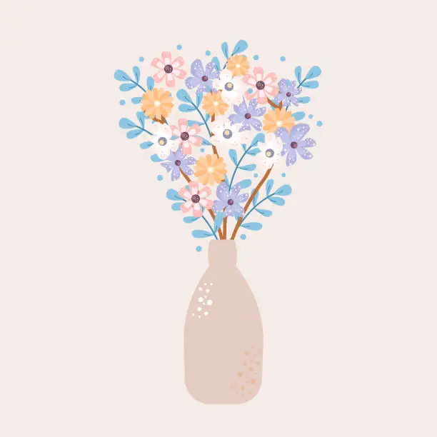 Vector illustration of Flower delicate bouquet in a vase.