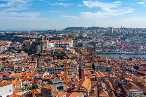 Porto Cathedral. City view from Clerigos Church and Tower, Porto, Portugal.