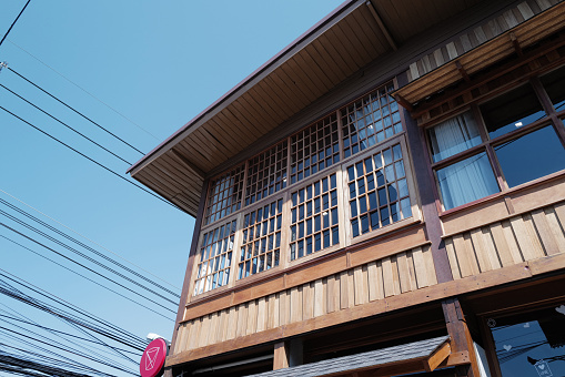 Decorated with wooden structure in Japanese oriental style