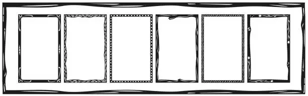 Vector illustration of Set of frames in Brazilian cordel woodcut style. Vector illustration
