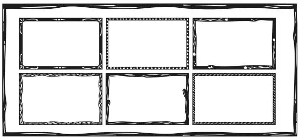 Vector illustration of Set of frames in the Brazilian woodcut style. Vector illustration, isolated elements