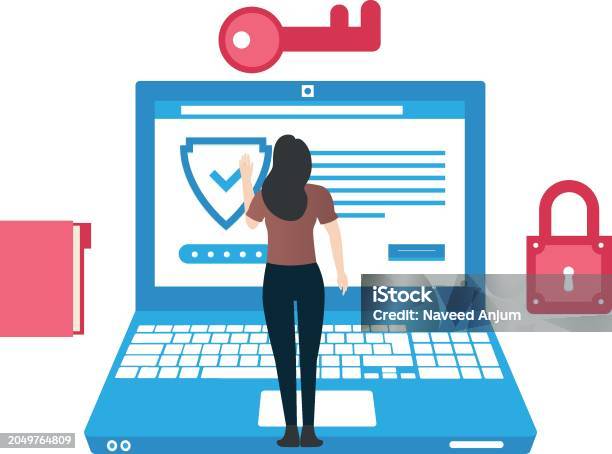 Data Protection Girl The Girl Is Doing Data Security Stock Illustration - Download Image Now ...
