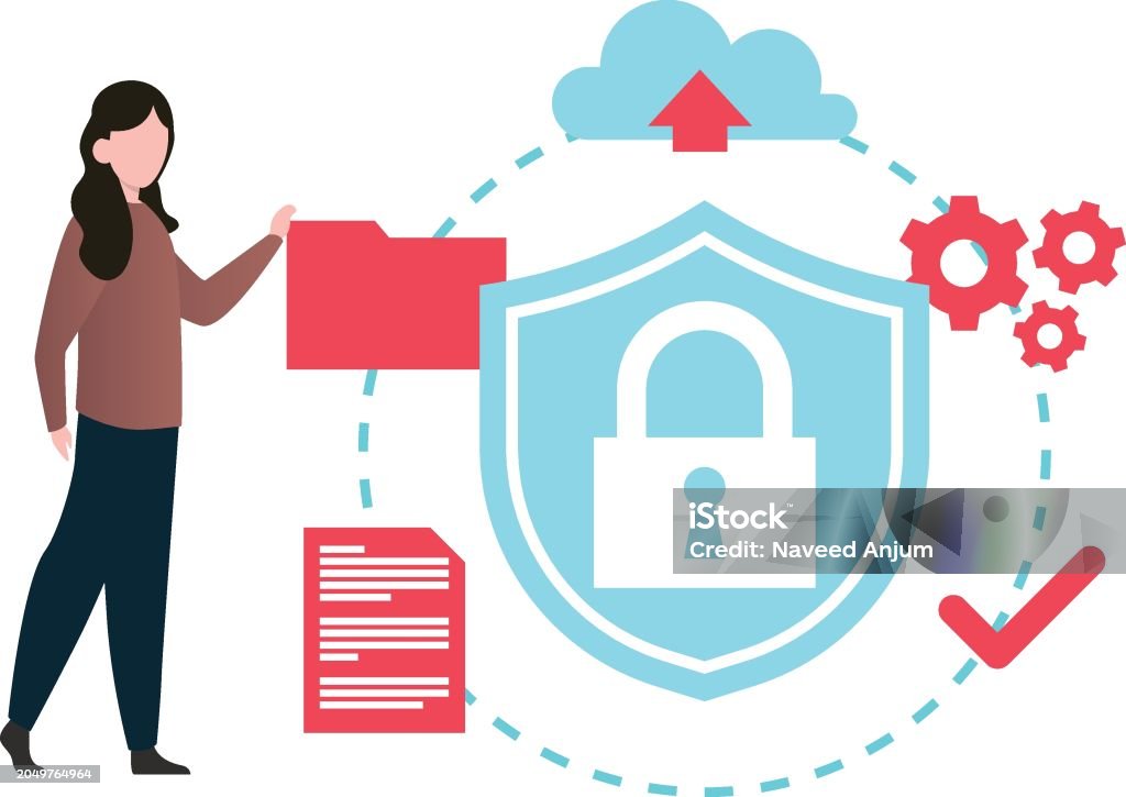 Data Protection Girl The Girl Is Doing Data Security Stock Illustration - Download Image Now ...