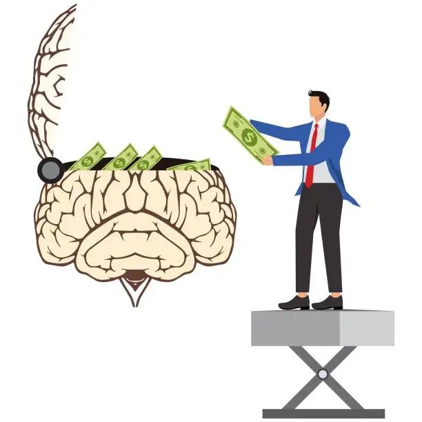 Vector illustration of Put money in your brain Businessman,