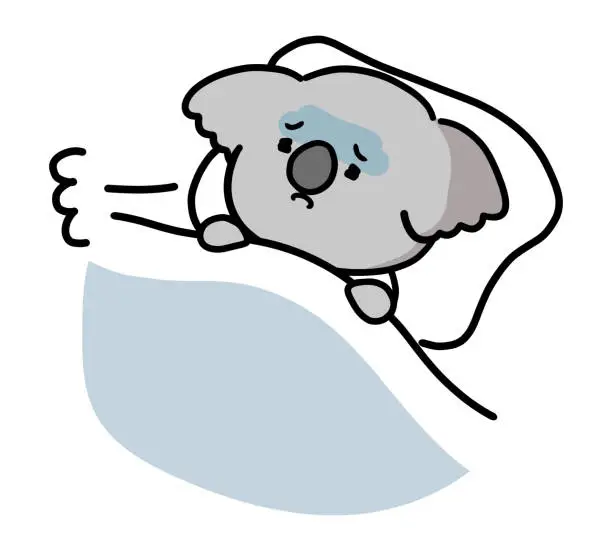 Vector illustration of A cute koala character who can't sleep