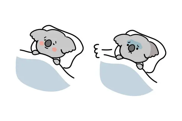 Vector illustration of A set of a koala that sleeps soundly and a koala that cannot sleep