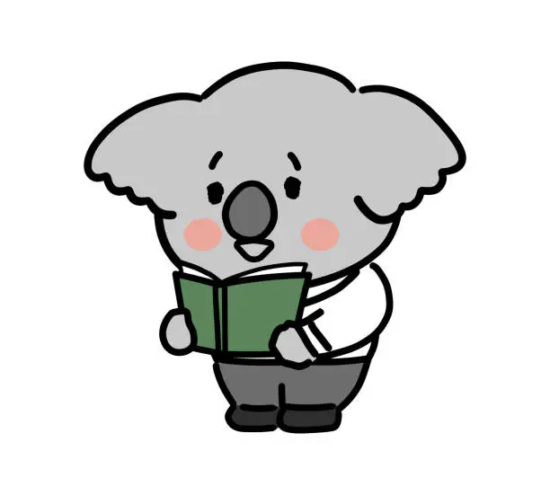 Vector illustration of Cute koala character standing and reading a book