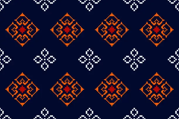 Vector illustration of Pixel ethnic oriental pattern traditional design for clothing fabric textile Aztec African Indonesian Indian seamless pattern fabric print cloth dress carpet curtains and sarong