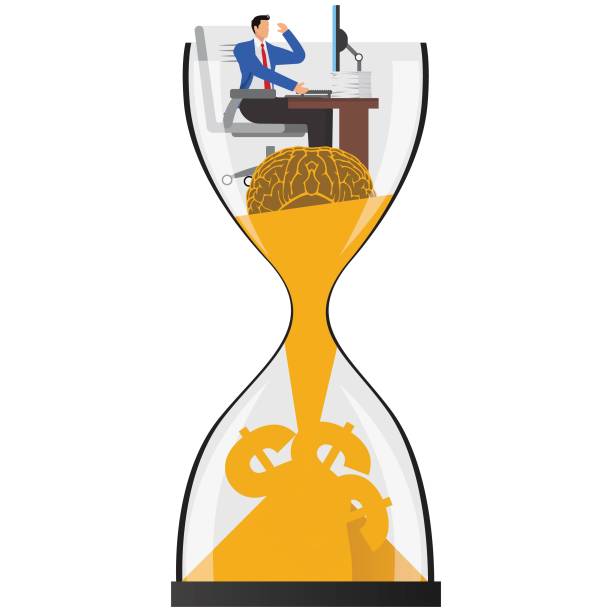 ilustrações, clipart, desenhos animados e ícones de ampulheta, resumo, grande ideia, brainstorming, verificando o tempo, empresário, - clock vector checking the time red