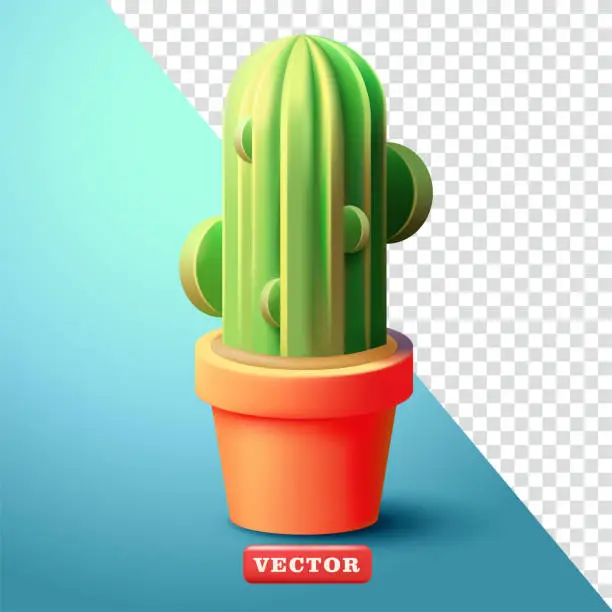 Vector illustration of Cactus in a pot, 3d vector. Suitable for design elements