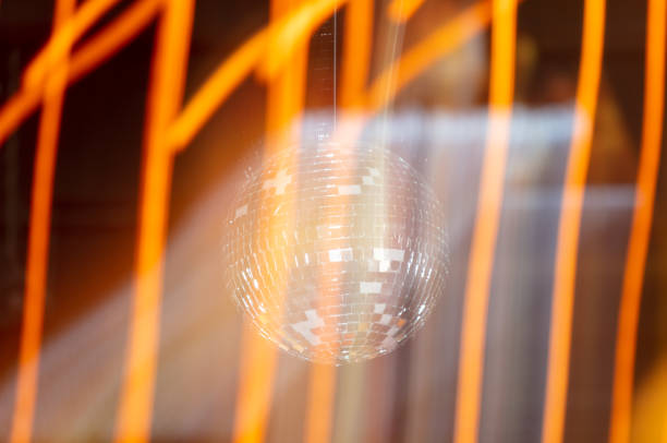 Disco ball in the interior of a modern cafe, close up.