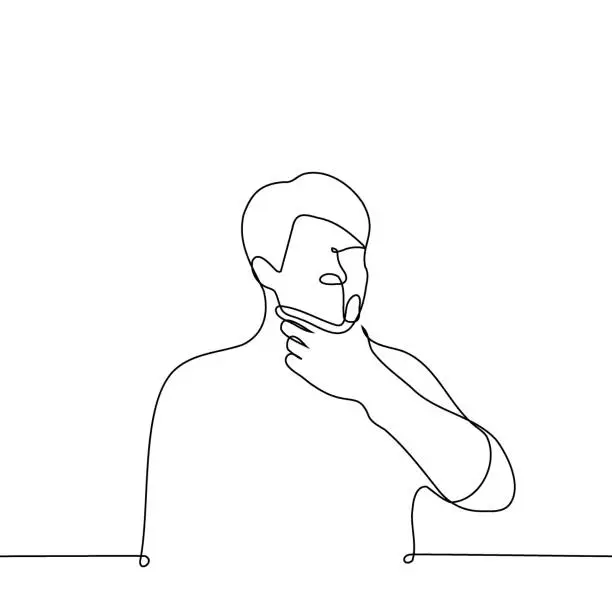 Vector illustration of man scratching his chin - one line drawing vector. concept to ponder, reflect on something