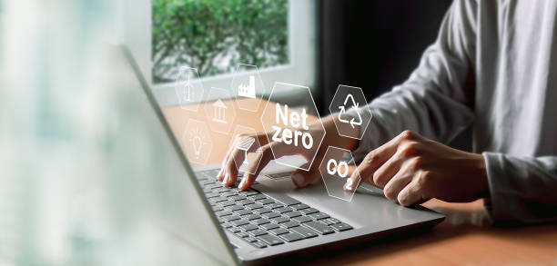 istock Carbon neutral is the 2050 net zero carbon dioxide emissions state. 2049888219