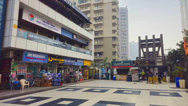 Noida, India - January 11 2024: Commercial market for residents convenience.