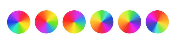 Vector illustration of Radial rainbow gradient circular swirl, color spectrum in a vibrant wheel, RGB gradation. Flat vector illustration isolated on white background.