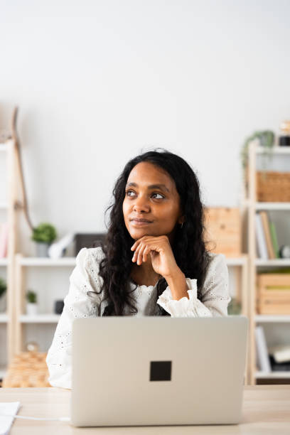 istock Indian woman working from home with copy space 2049935995