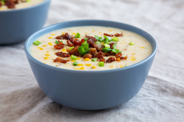 istock Homemade Corn Chowder with Bacon in Bowls, side view. Close-up. 2049943410