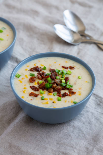 istock Homemade Corn Chowder with Bacon in Bowls, side view. 2049943943
