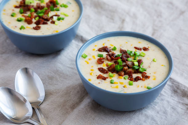 istock Homemade Corn Chowder with Bacon in Bowls, side view. 2049943951