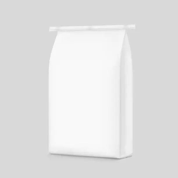 Vector illustration of Stitched bottom kraft paper bag mockup for packing industrial, chemical, food, flour, milk powder.