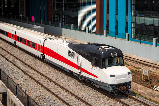 A train departs the Ikeja terminal during the commissioning of the Red Line rail Mass transit in Lagos on Thursday, February 29, 2024. President Bola Ahmed Tinubu commissions the red Line RMT which will run from Agbado in Ogun State to Oyingbo, Ebutte Metta in Lagos.