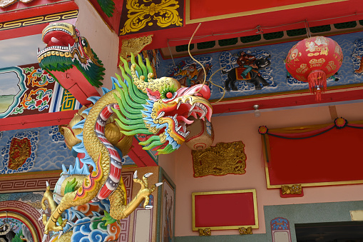 Colorful dragon statue at a Chinese temple in Thailand