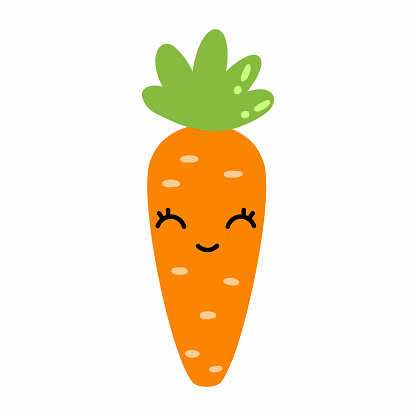 cute funny carrot with face and emotions. Vector isolated illustration for children.